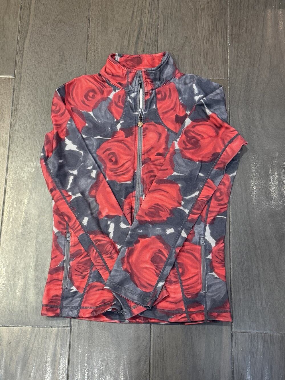 LULULEMON - Rare Gray Red Rose Print Define Full Zip Jacket Sz 10